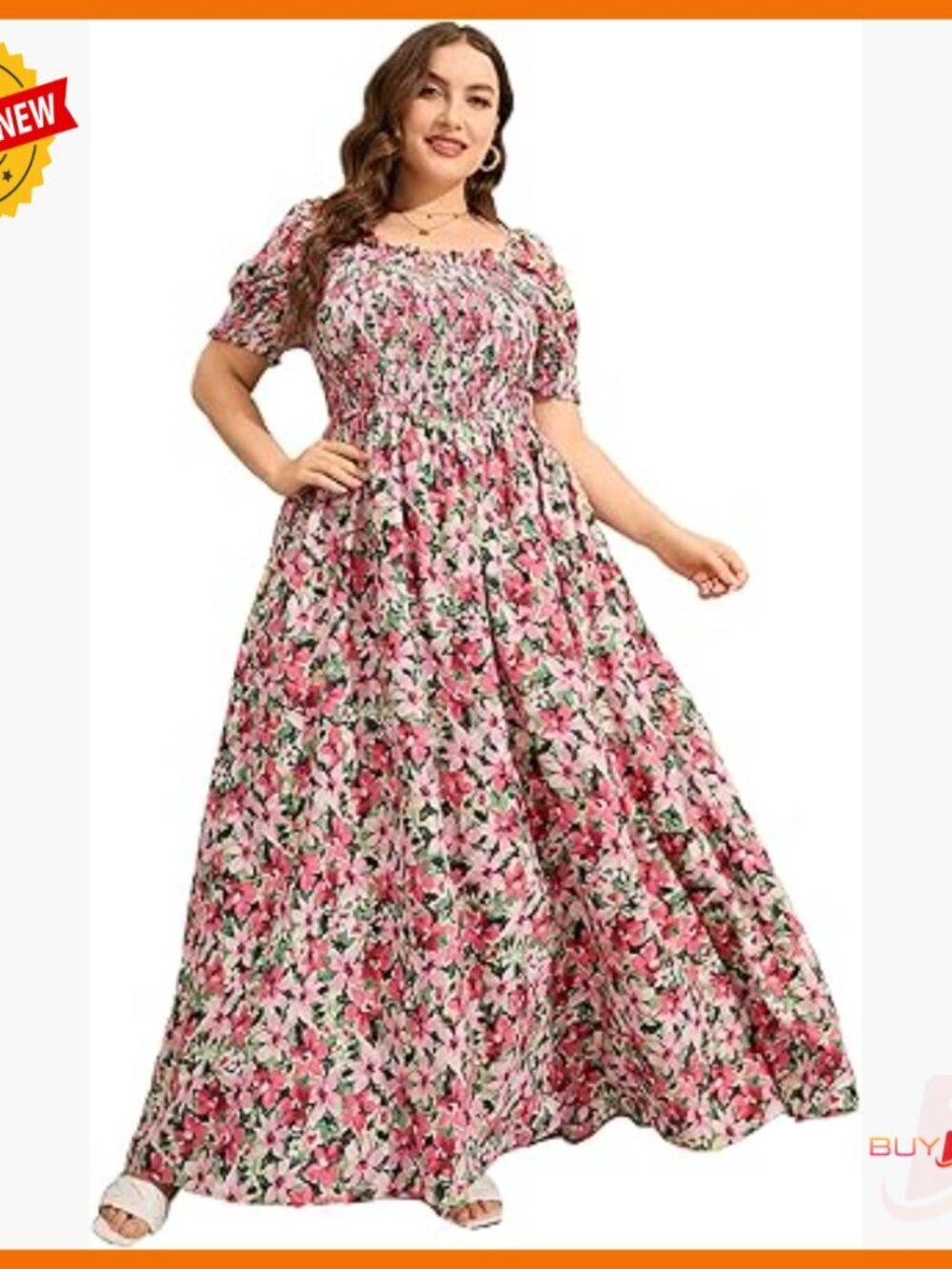 Plus Size Floral Maxi Dress Shirred Bust Boho Beach Wedding Formal